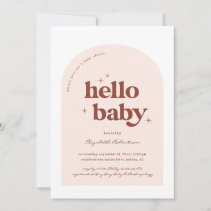 hallo Baby   Retro Pink & Terracotta Baby shower Kaart