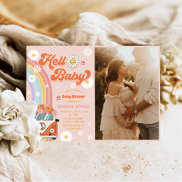 Hallo Baby Retro Rainbow Baby shower Party Foto Kaart