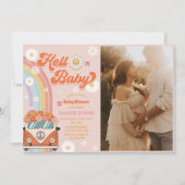 Hallo Baby Retro Rainbow Baby shower Party Foto Kaart (Voorkant)