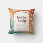 hallo Baby | Retro Rainbow Daisy Birth Stats Kussen (Voorkant)