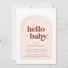 Hallo Baby | Retro Roze & Terracotta Baby Shower Kaart