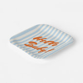 Hallo Baby Retro Sinaasappel Blue Stripes Baby sho Papieren Bordje (Gebogen)