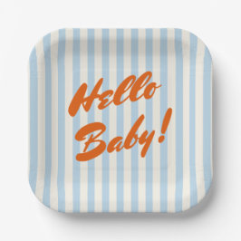 Hallo Baby Retro Sinaasappel Blue Stripes Baby sho Papieren Bordje