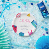 Hallo Baby Roze Blauwe Kleding Baby shower Papieren Bordje (Feest)