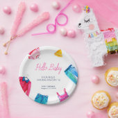 Hallo Baby Roze Blauwe Kleding Baby shower Papieren Bordje (Feest)