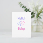 Hallo baby roze paarse hart naam waterverf boho briefkaart (Staand voorkant)