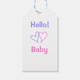 Hallo baby roze paarse hart naam waterverf boho cadeaulabel