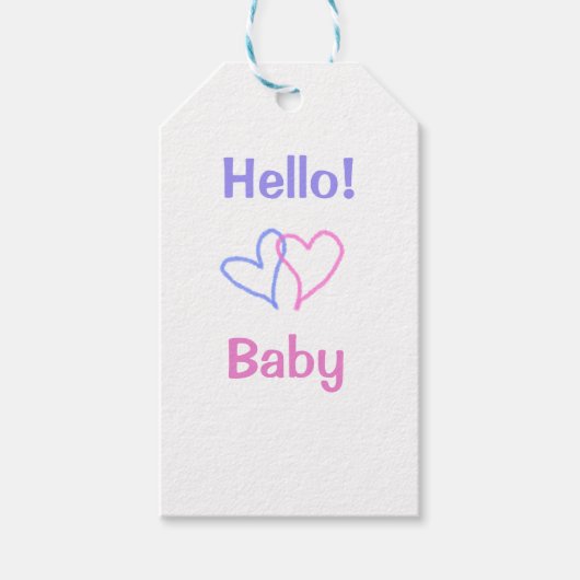 Hallo baby roze paarse hart naam waterverf boho cadeaulabel (Voorkant)