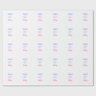 Hallo baby roze paarse hart naam waterverf boho cadeaupapier