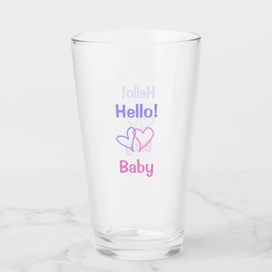 Hallo baby roze paarse hart naam waterverf boho glas (Voorkant)