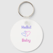 Hallo baby roze paarse hart naam waterverf boho sleutelhanger (Achterkant)