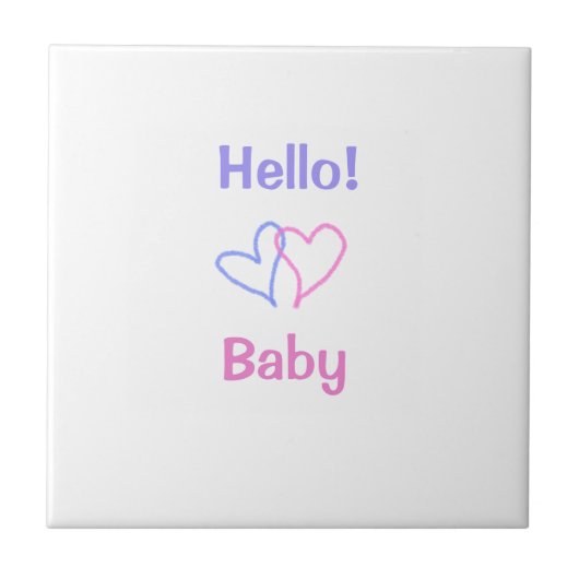 Hallo baby roze paarse hart naam waterverf boho tegeltje (Voorkant)