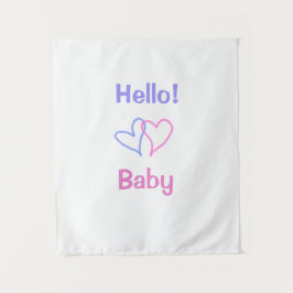 Hallo baby roze paarse hart naam waterverf boho wandkleed