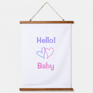 Hallo baby roze paarse hart waterverf boho hangend wandkleed