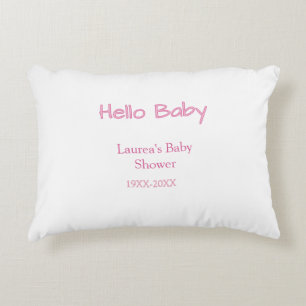hallo baby roze pastel baby shower naam datum tren accent kussen