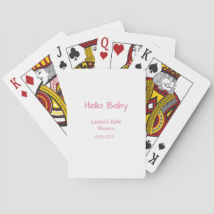 hallo baby roze pastel baby shower naam datum tren pokerkaarten