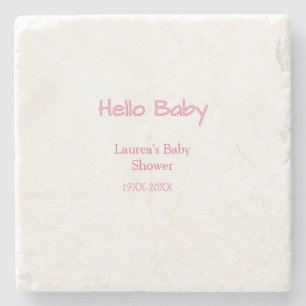 hallo baby roze pastel baby shower naam datum tren stenen onderzetter