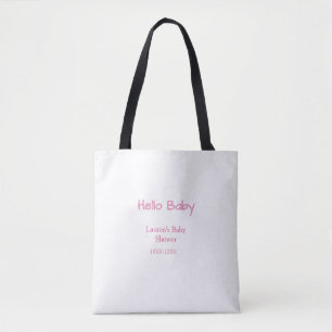 hallo baby roze pastel baby shower naam datum tren tote bag