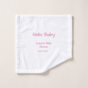 hallo baby roze pastel baby shower naam datum tren washandje