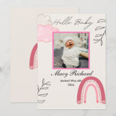 hallo baby roze regenboog & wolkenkrabber aankondiging (Voorkant / Achterkant)