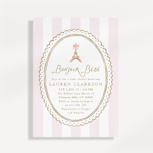 Hallo Baby Roze Strik Eiffeltoren Babyfeestje Kaart