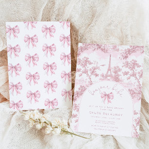 Hallo baby Roze Strik Toile de Jouy baby shower Kaart