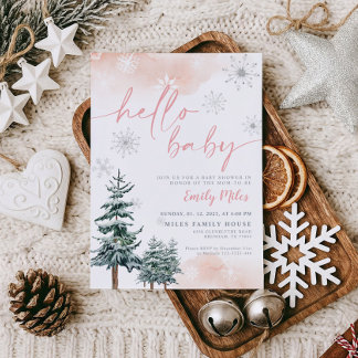 Hallo Baby Roze Winter Wonderland Borrel Kaart