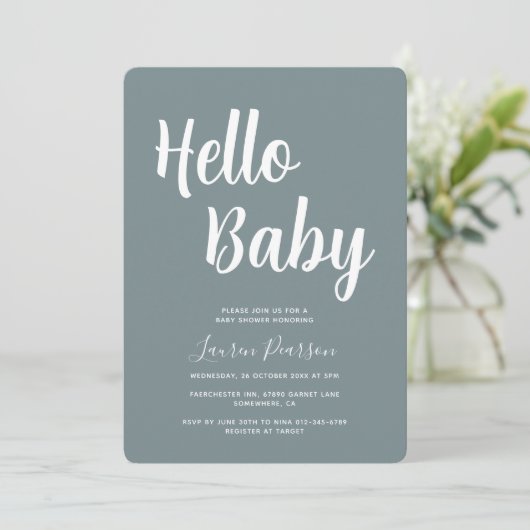 hallo Baby Rustic Blue Baby shower Kaart (Staand voorkant)