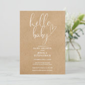 Hallo Baby Rustic Kraft Foto Baby shower Kaart (Staand voorkant)