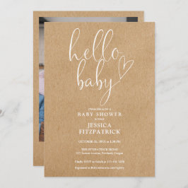 Hallo Baby Rustic Kraft Foto Baby shower Kaart
