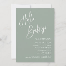 Hallo Baby Sage Blauw/Groen Baby shower Uitnodigin Kaart