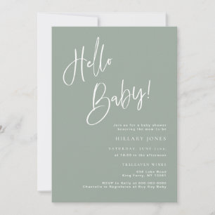 Hallo Baby Sage Blauw/Groen Baby shower Uitnodigin Kaart