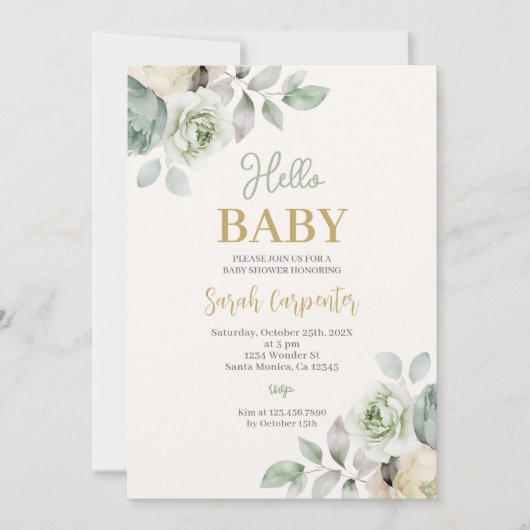 hallo Baby Sage Green Baby shower Kaart (Voorkant)
