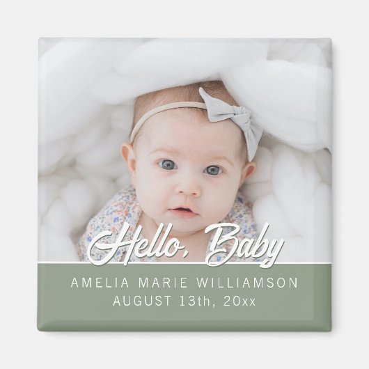 Hallo Baby Sage Green Contemporary Magneet (Voorkant)