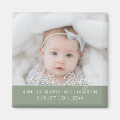 Hallo Baby Sage Green Fun Script Magneet (Voorkant)