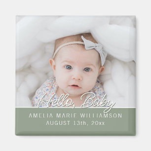 Hallo Baby Sage Green Fun Script Magneet