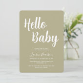 Hallo Baby Sage Groen Baby shower Uitnodiging (Staand voorkant)