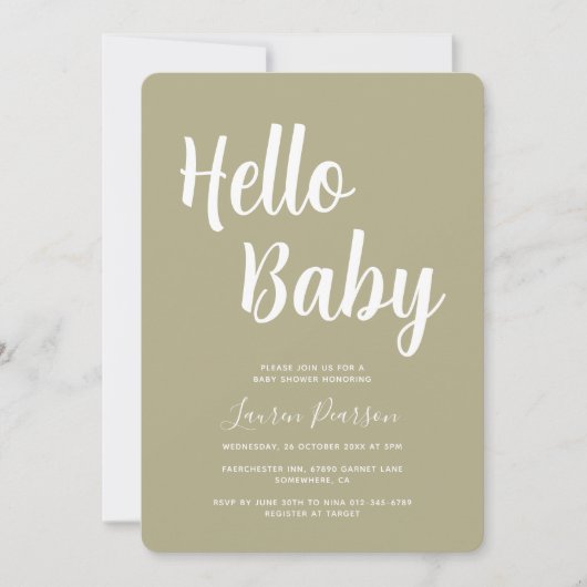 Hallo Baby Sage Groen Baby shower Uitnodiging (Voorkant)