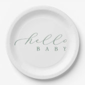 Hallo Baby Sage Script Minimalistisch Baby shower Papieren Bordje (Voorkant)