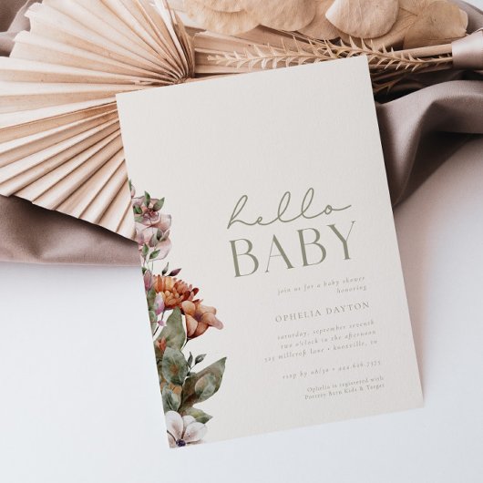 HALLO BABY | Salie & Ivoor Modern Boho Baby shower Kaart