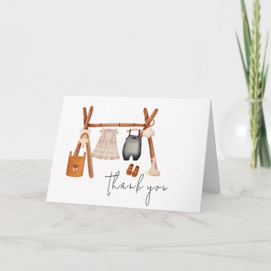 Hallo Baby | Schattige Boho Kleding Baby shower Bedankkaart (Voorkant)