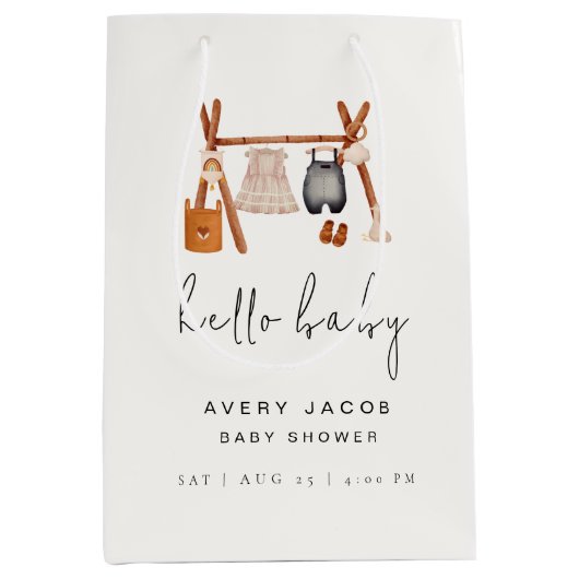 Hallo Baby | Schattige Boho Kleding Baby shower Medium Cadeauzakje (Voorkant)