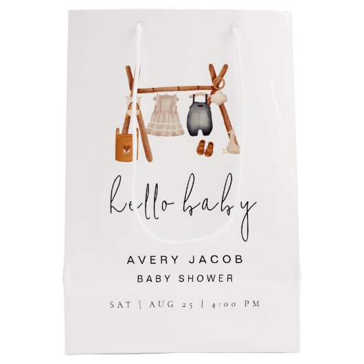 Hallo Baby | Schattige Boho Kleding Baby shower Medium Cadeauzakje (Achterkant)
