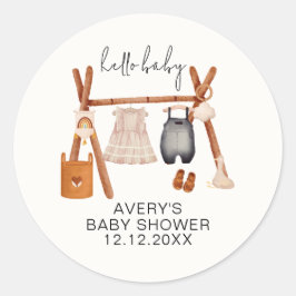 Hallo Baby | Schattige Boho Kleding Baby shower Ronde Sticker