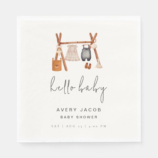 Hallo Baby | Schattige Boho Kleding Baby shower Servet (Voorkant)
