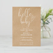 Hallo Baby Script Boho Kraft Baby shower Kaart (Staand voorkant)