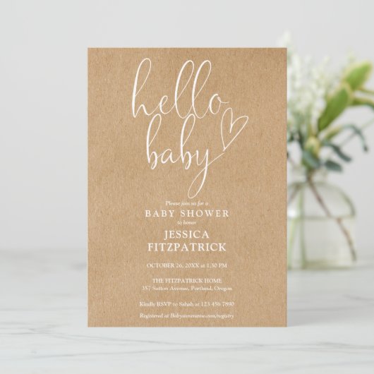 Hallo Baby Script Boho Kraft Baby shower Kaart (Staand voorkant)