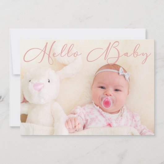 hallo Baby Script Roze Baby Girl Foto Aankondiging (Voorkant)