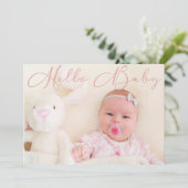 hallo Baby Script Roze Baby Girl Foto Aankondiging (Staand voorkant)