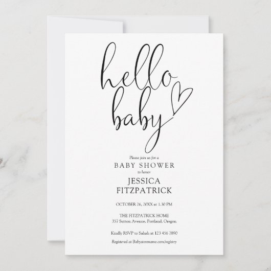 Hallo Baby Script zwart-wit Baby shower Kaart (Voorkant)
